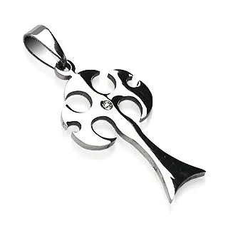 Přívěsek z oceli 316L stříbrné barvy, středověká sekera s čirým zirkonem