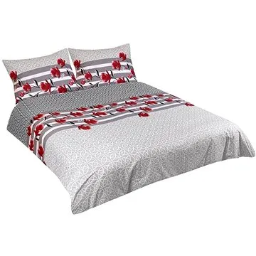 Bellatex Bavlna na dvoudeku - 1x 220 × 200, 2ks 70 × 90 cm - keřík na šedé (5020)