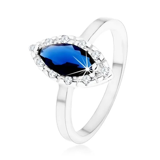 Prsten ze stříbra 925 - tmavomodré zirkonové zrnko, čirá kontura - Velikost: 57