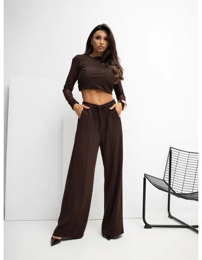 Čokoládové teplákové kalhoty s prošíváním RUE PARIS