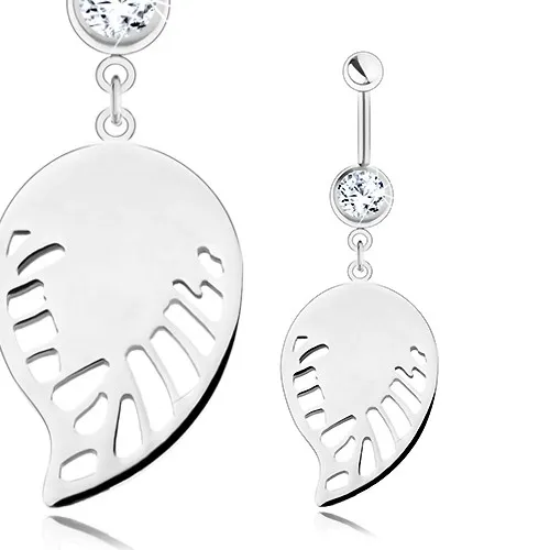 Piercing - chirurgická ocel, stříbrný odstín, přívěsek - lesklé křídlo s výřezy