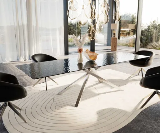 Jídelní stůl Edge 300x100 reliéfní sklo kouřové černá 3D design