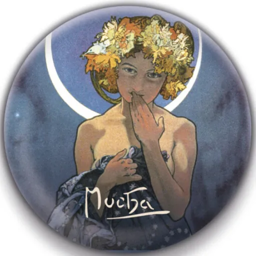 Magnet Alfons Mucha – Luna, kulatý, 5 cm