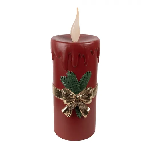 Vínová vánoční svíčka se zlatou mašlí Red Candle - 17*18*44 cm  Clayre & Eef