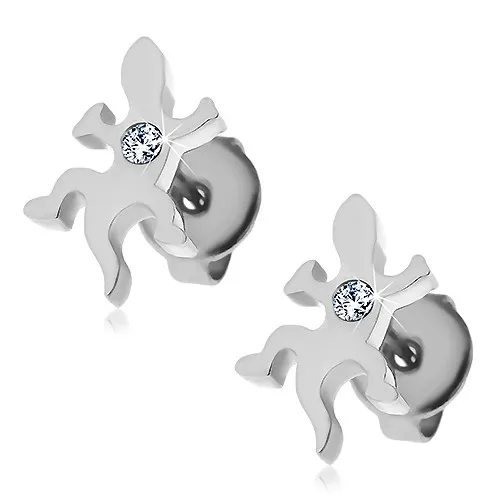Náušnice z oceli 316L - ještěrka se zirkonem, puzetky