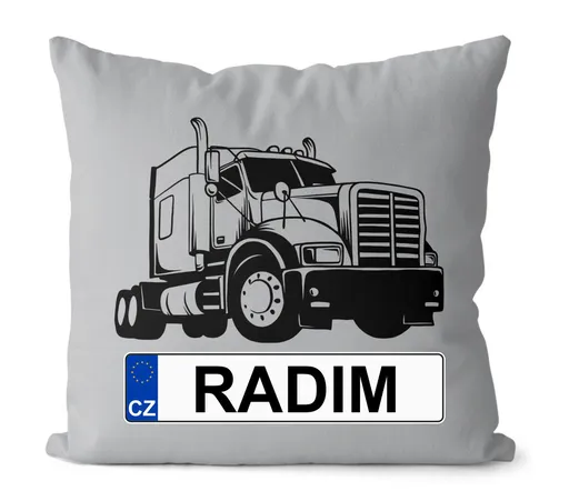 Polštář SPZ se jménem – černý kamion (Velikost: 55 x 55 cm, Jméno: Radim)