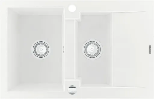 MEXEN Gaspar žula dřez 1,5-mísa dřez s vypouštěním krátký odkapávač 737x475 mm, bílá 6507731505-20