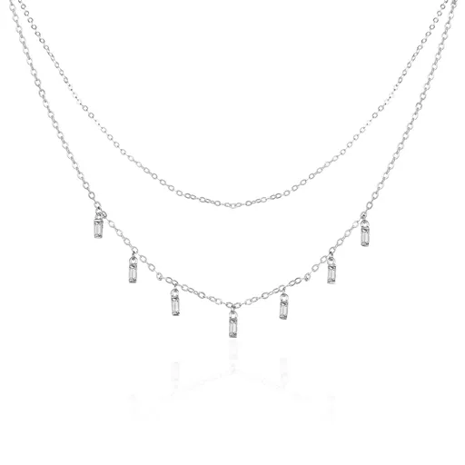 Agato Dvojitý stříbrný náhrdelník se zirkony AGT-N007W
