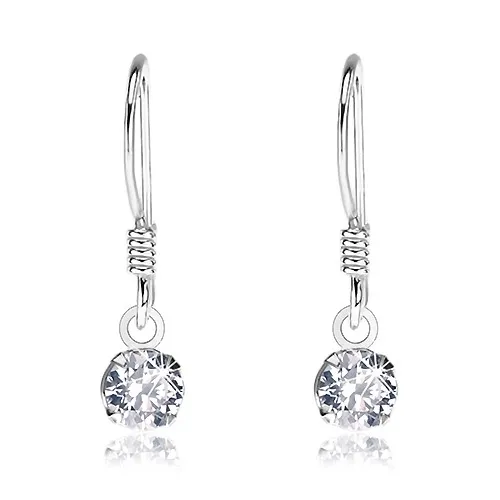 Náušnice ze stříbra 925, kulatý blýskavý zirkonek čiré barvy v kotlíku, 4 mm