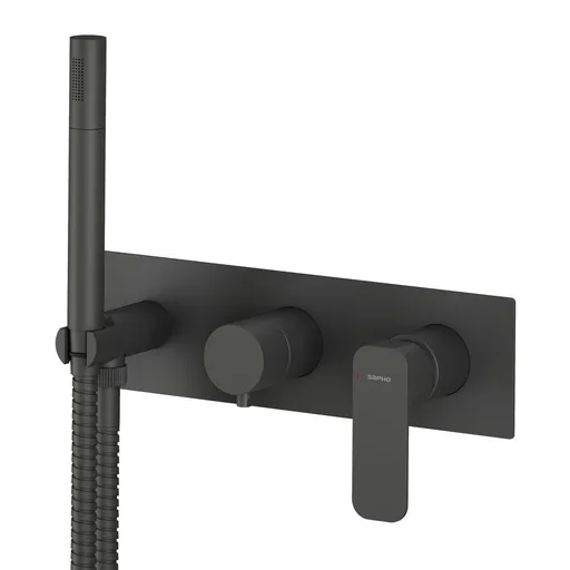 SAPHO SPY podomítková sprchová/vanová baterie s ruční sprchou, 3 výstupy, černá mat PY53/15