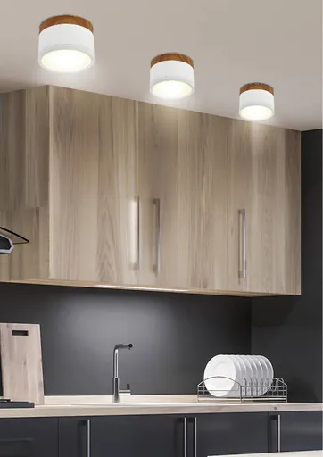 Stropní svítidlo bílé/dřevěné LED 9W trubice