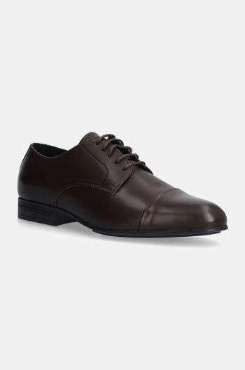 Polobotky Calvin Klein DERBY CAP TOE pánské, hnědá barva, HM0HM01540