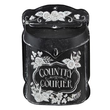 Černá antik poštovní schránka s květy Country Courier - 26*10*35 cm 6Y4688