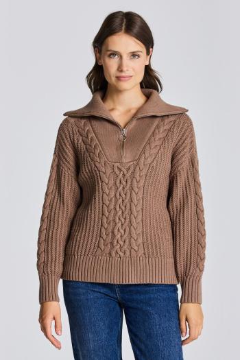 SVETR GANT D2. CABLE HALF ZIP SWEATER MOLE BROWN