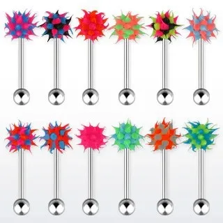 Piercing do jazyka se silikonovým barevným ježkem - Barva piercing: Černá - Modrá - Růžová