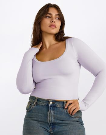 Tričko Organic Basics Everyday Scoop Neck Long Sleeve Tee Soft Lilac