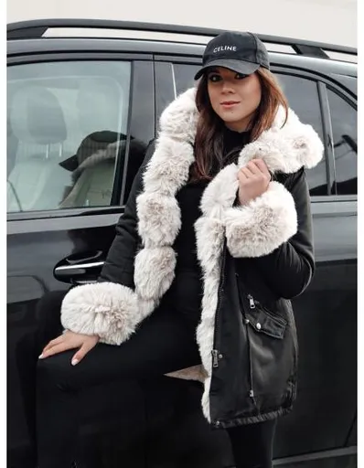 Dámská zimní bunda parka s kožešinou CHARMFUR černá