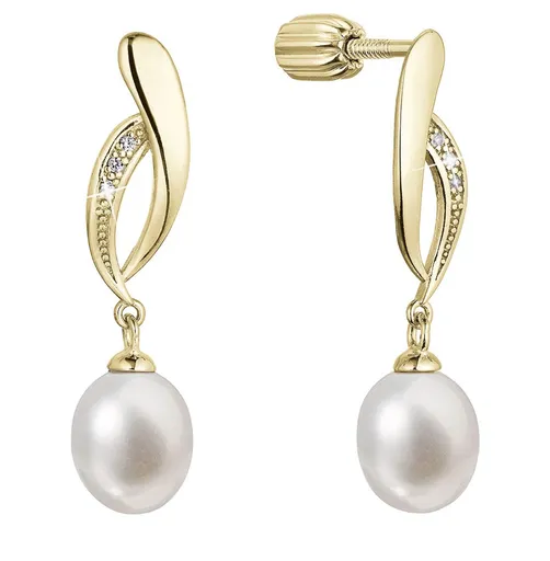 Evolution Group - Pavona Elegantní pozlacené náušnice s říční perlou a zirkony 21103.1B