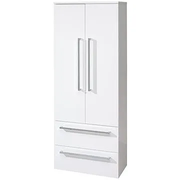 Bino koupelnová skříňka, vysoká 163 cm, závěsná, bez nožiček, bílá/bílá (CN669)