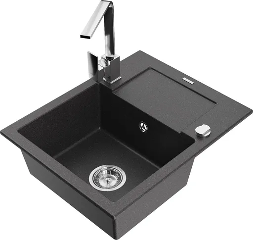 MEXEN/S Enzo granitový dřez 1-miska s odkapávačem včetně baterie Rita, černý kropenatý 6506-76-670300-00