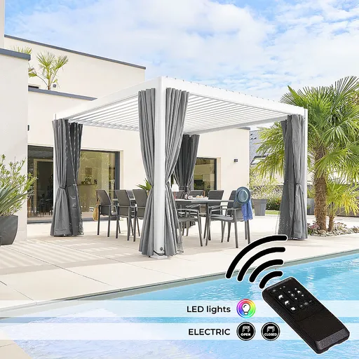 DEOKORK Zahradní hliníkový altán elektrický MEGAN 3,6x3,6 m (bílá)