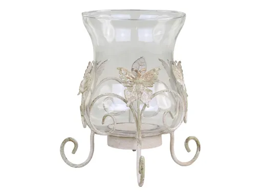 Kovový krémový vintage svícen Butterfly - Ø19*21cm Chic Antique