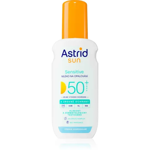 Astrid Sun Sensitive mléko na opalování ve spreji SPF 50+ s vysokou UV ochranou 150 ml