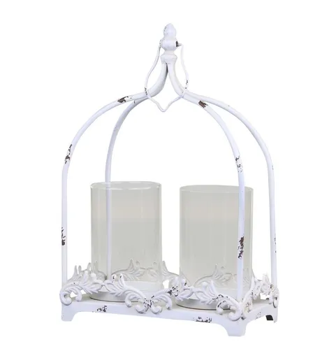 Krémová antik kovová lucerna na 2 svíčky Étienne - 25*12*38 cm 25068819