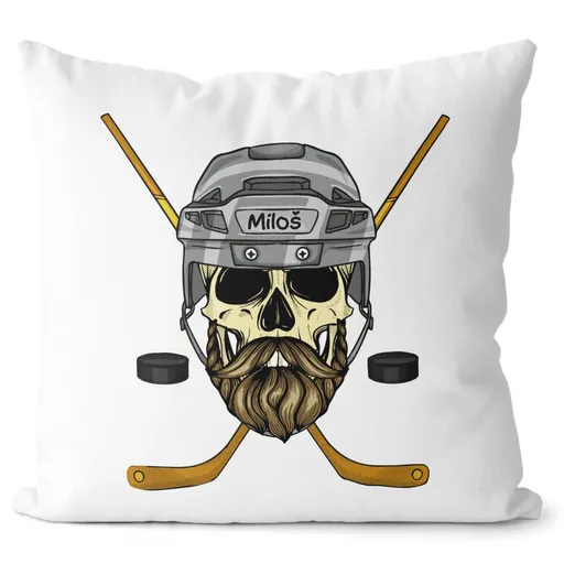 Polštář Hokejová lebka se jménem (Velikost: 55 x 55 cm, Jméno: Miloš)