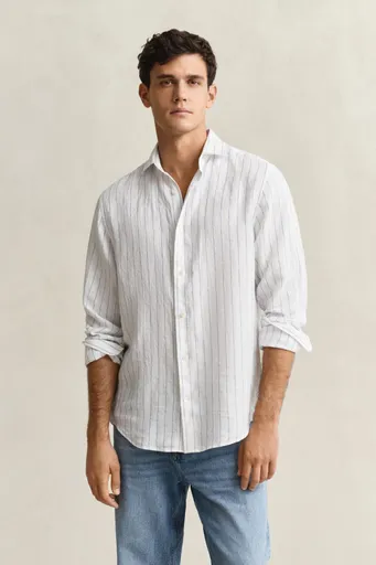 KOŠILE GANT REG LINEN STRIPE SHIRT WHITE