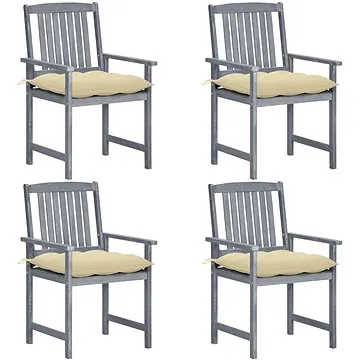 Režisérská křesla s poduškami 4 ks šedá masivní akáciové dřevo, 3061256 (3061256)