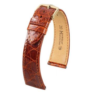 Řemínek Hirsch Genuine Croco - zlatohnědý, lesk - 20 mm - L – Standardní délka (doporučujeme) - 18 mm - Zlatá