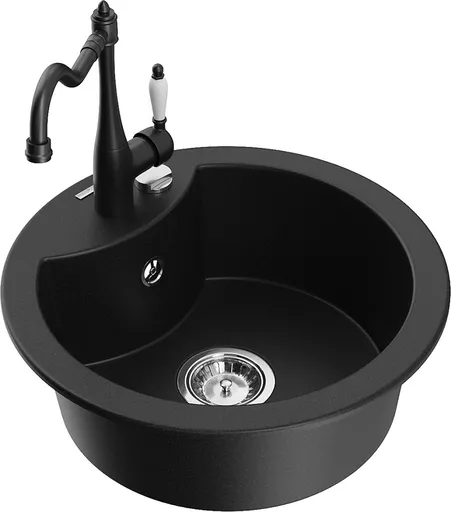 MEXEN/S Diego granitový dřez 1-miska včetně baterie Carla, černá 6512-77-670700-70
