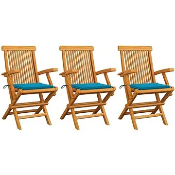 SHUMEE Křeslo zahradní s modrými poduškami,  teak 3062518 - 3ks v balení (3062518)