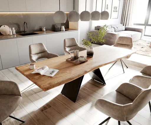 Jídelní stůl Edge 260x100 přírodní akácie podnož ve tvaru "V"