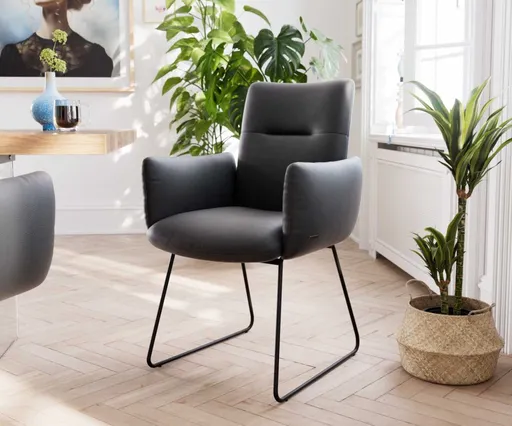 Jídelní židle Jova-Flex tenká podnož kovová černá pravá kůže