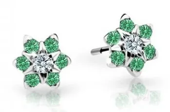 Cutie Jewellery Půvabné dětské náušnice z bílého zlata C2152-30-X-2 zelená