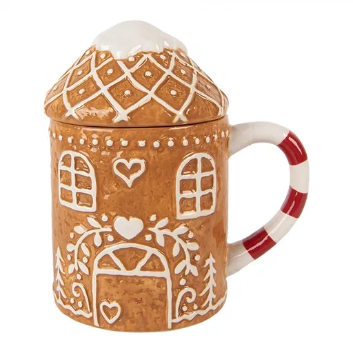 Hnědý keramický hrnek perníková chaloupka - 14*10*15 cm / 450 ml 6CEMU0214