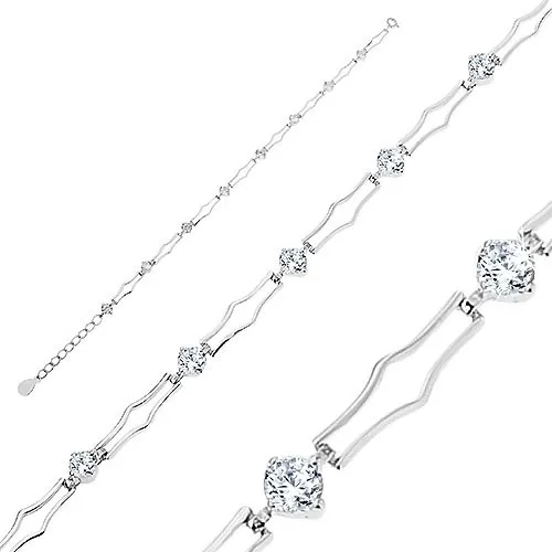 Náramek ze stříbra 925, obrys nesouměrného obdélníku, kulatý čirý zirkon