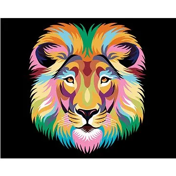 Barevný lev na černém pozadí I, 40×50 cm, vypnuté plátno na rám (5021751)