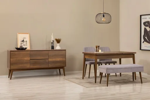 Set s rozkládacím stolem, židlemi a konzolou (5 kusů) Vina 02 0701 - Walnut, Grey