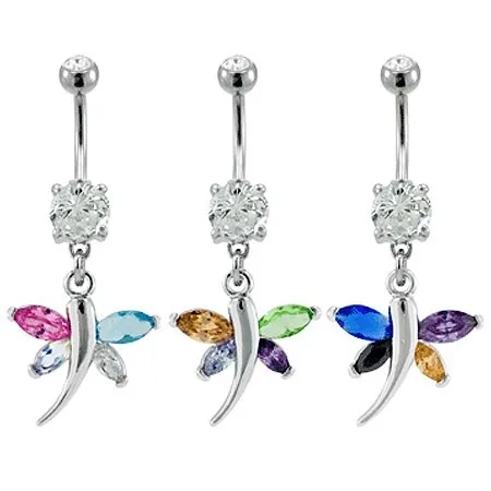 Piercing do pupíku barevná vážka - Barva zirkonu: Modrá - Ametyst - Okrová - Černá