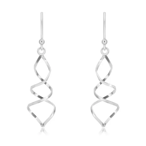 Stříbrné náušnice 925 - zrcadlově lesklá spirála, dvě propletené linie