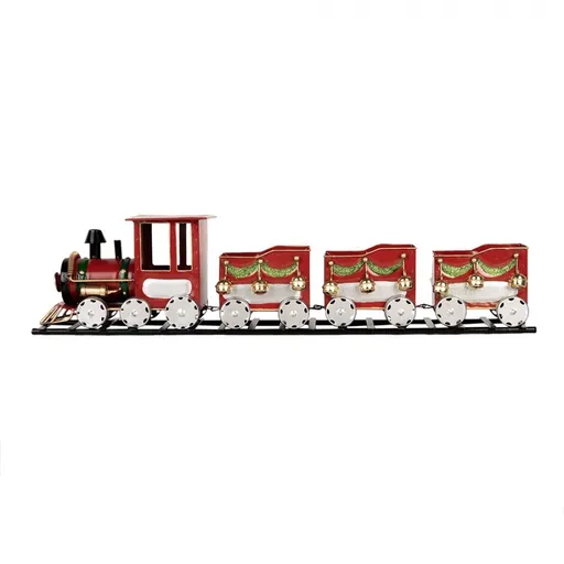 Červená kovová dekorace vláček na kolejích Christmas Train - 58*12*14 cm Clayre & Eef