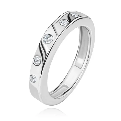 Stříbrný prstýnek – jemný přelom, pět vsazených zirkonů - Velikost: 49