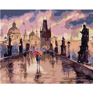 Diamondi - Diamantové malování - KARLŮV MOST V DEŠTI, 40x50 cm, bez rámu a bez vypnutí plátna (604083A)
