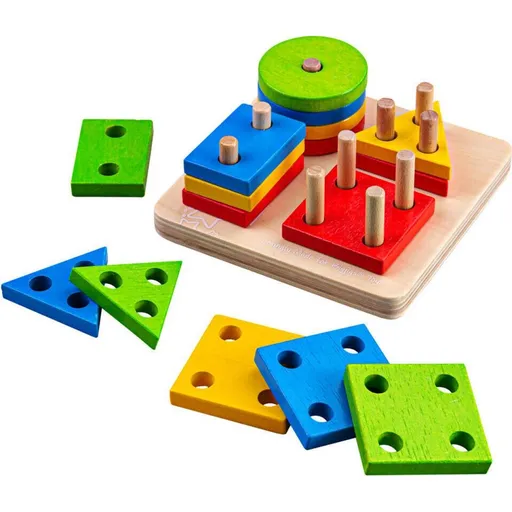 Bigjigs Baby Nasazování barevných tvarů na tyče