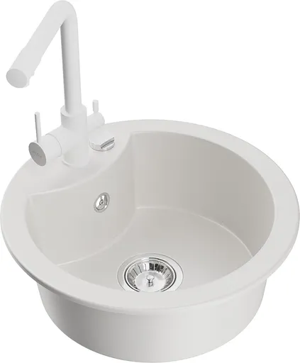 MEXEN/S Diego granitový dřez 1-miska včetně baterie Duero, bílá 6512-20-671600-20