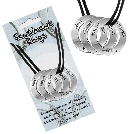 Náhrdelník - černá šňůrka, přívěsky "Health, Happy, Hope"