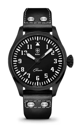 Biatec Corsair Vintage 02 - Černý kožený pilot řemínek